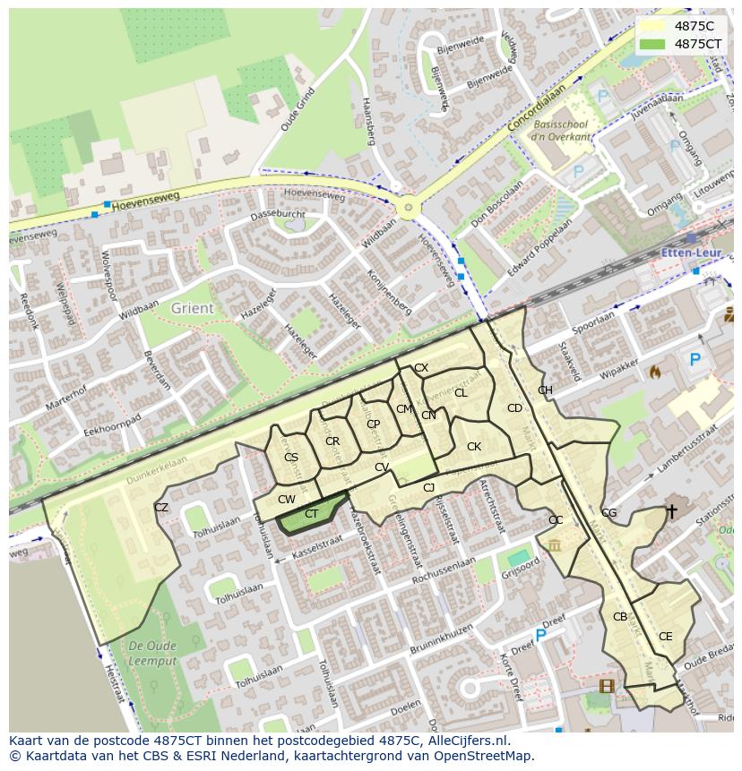 Afbeelding van het postcodegebied 4875 CT op de kaart.