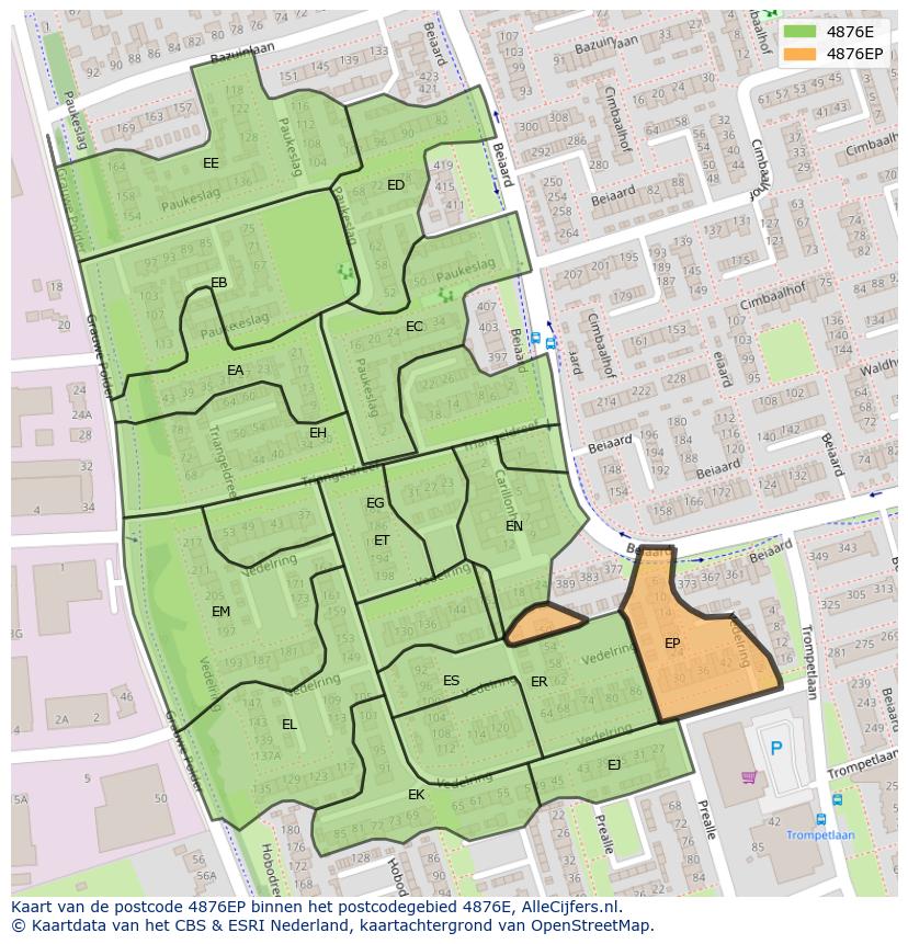 Afbeelding van het postcodegebied 4876 EP op de kaart.