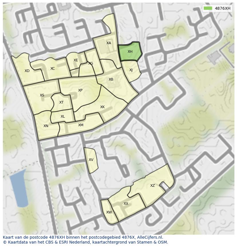 Afbeelding van het postcodegebied 4876 XH op de kaart.