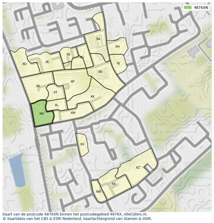 Afbeelding van het postcodegebied 4876 XN op de kaart.