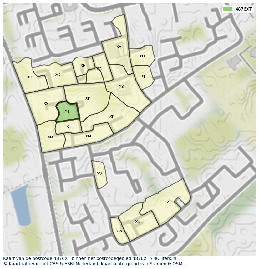 Afbeelding van het postcodegebied 4876 XT op de kaart.