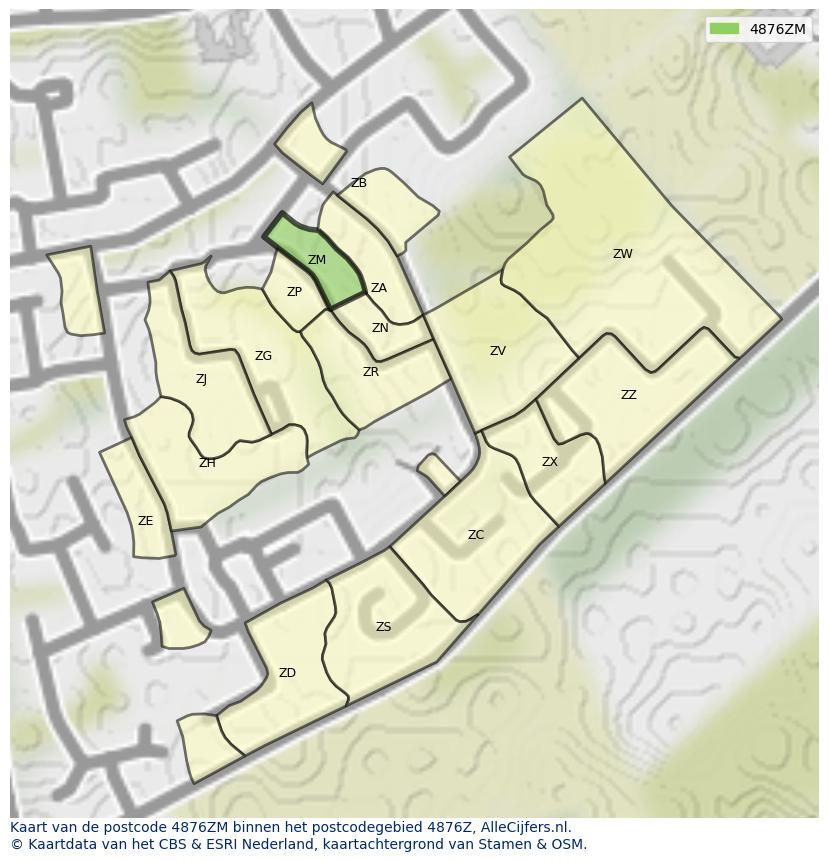 Afbeelding van het postcodegebied 4876 ZM op de kaart.