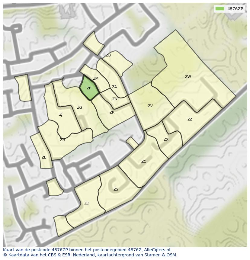 Afbeelding van het postcodegebied 4876 ZP op de kaart.