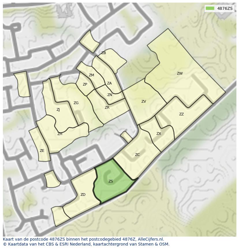 Afbeelding van het postcodegebied 4876 ZS op de kaart.