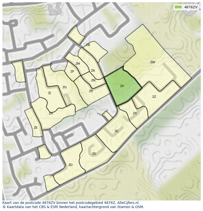 Afbeelding van het postcodegebied 4876 ZV op de kaart.
