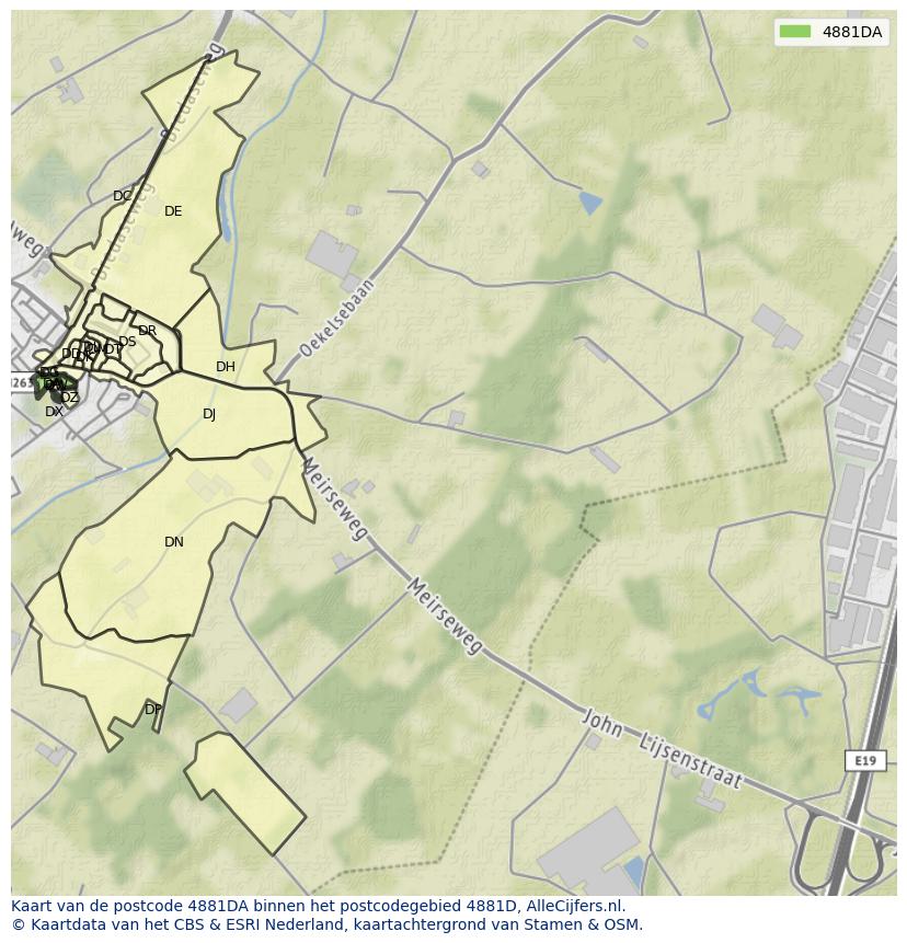 Afbeelding van het postcodegebied 4881 DA op de kaart.