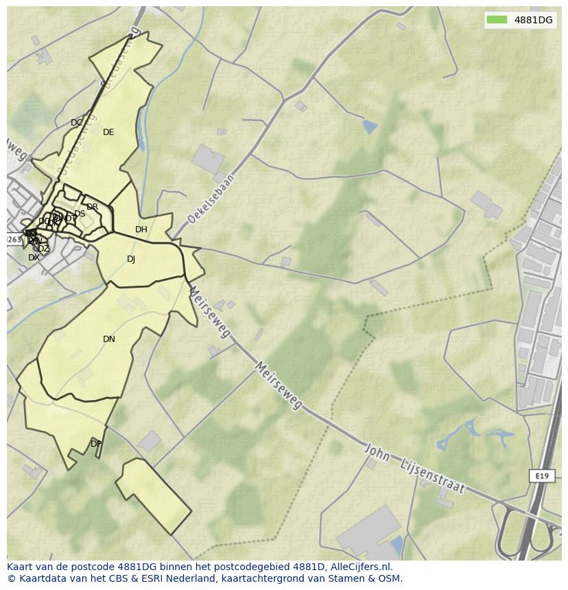 Afbeelding van het postcodegebied 4881 DG op de kaart.