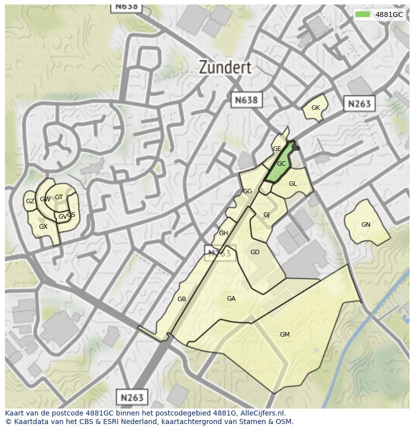 Afbeelding van het postcodegebied 4881 GC op de kaart.