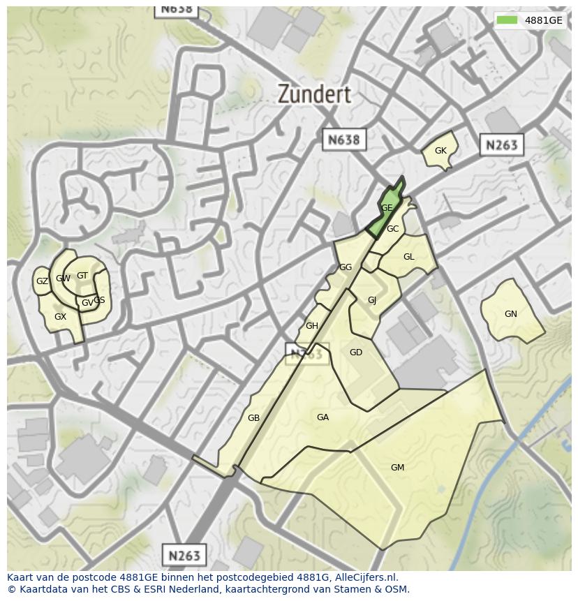 Afbeelding van het postcodegebied 4881 GE op de kaart.