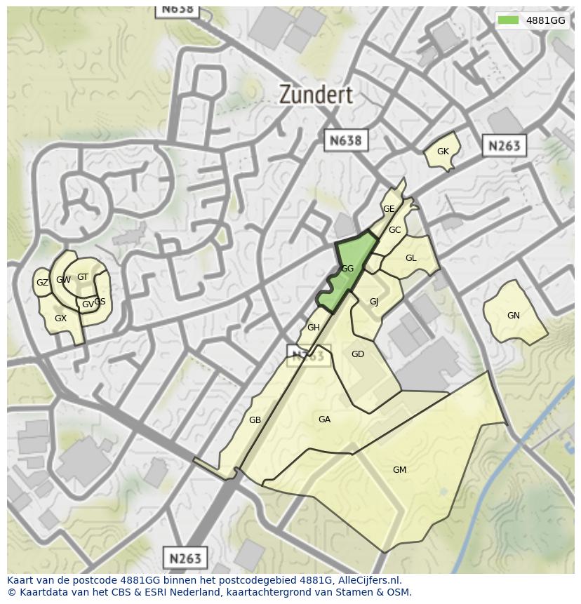 Afbeelding van het postcodegebied 4881 GG op de kaart.