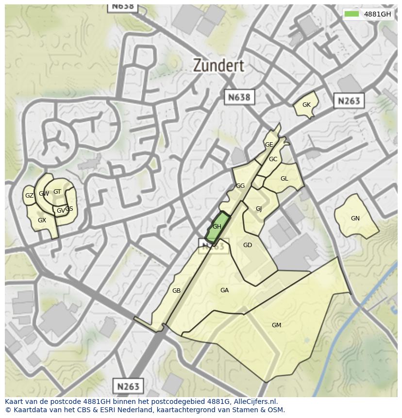 Afbeelding van het postcodegebied 4881 GH op de kaart.