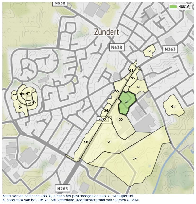 Afbeelding van het postcodegebied 4881 GJ op de kaart.