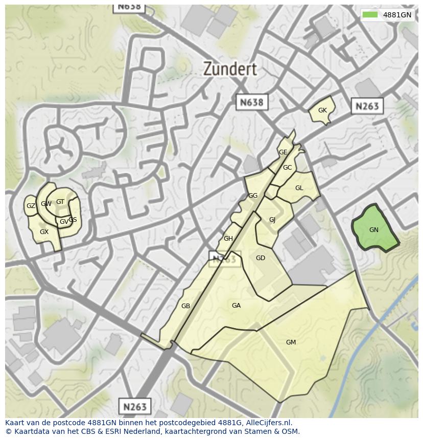 Afbeelding van het postcodegebied 4881 GN op de kaart.