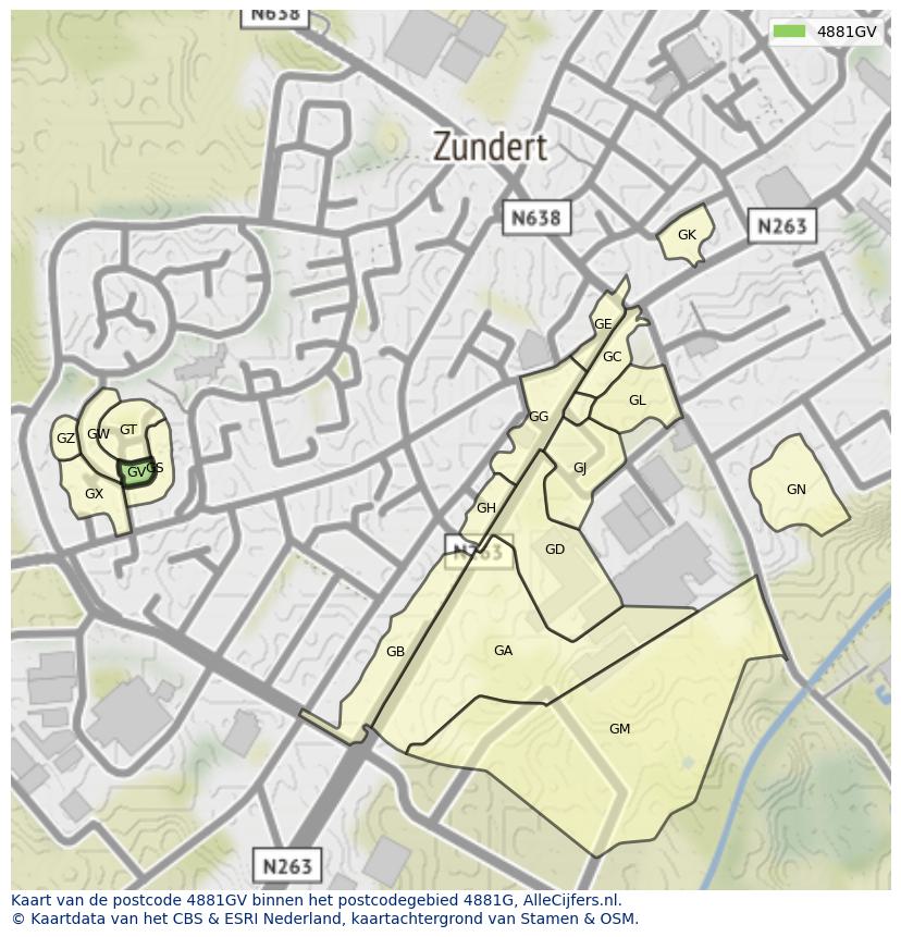 Afbeelding van het postcodegebied 4881 GV op de kaart.