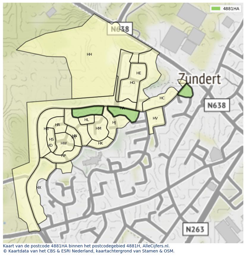 Afbeelding van het postcodegebied 4881 HA op de kaart.