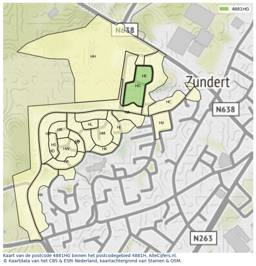 Afbeelding van het postcodegebied 4881 HG op de kaart.