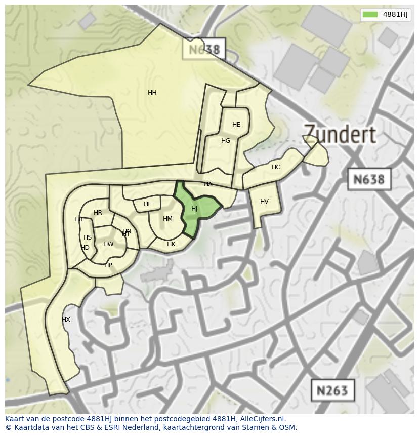 Afbeelding van het postcodegebied 4881 HJ op de kaart.