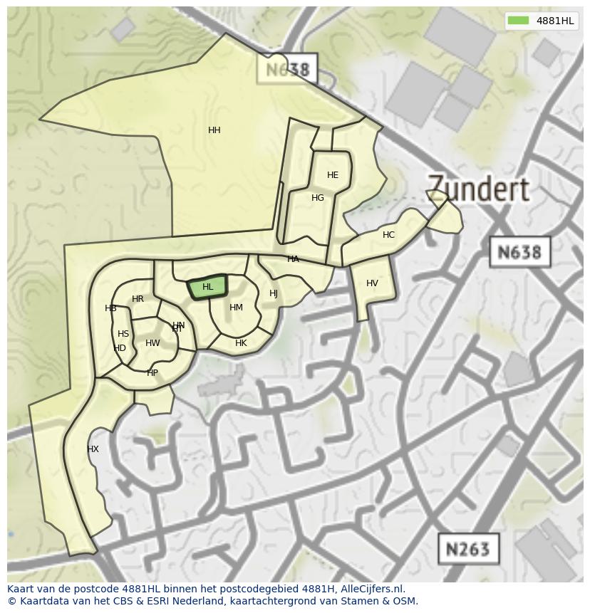 Afbeelding van het postcodegebied 4881 HL op de kaart.