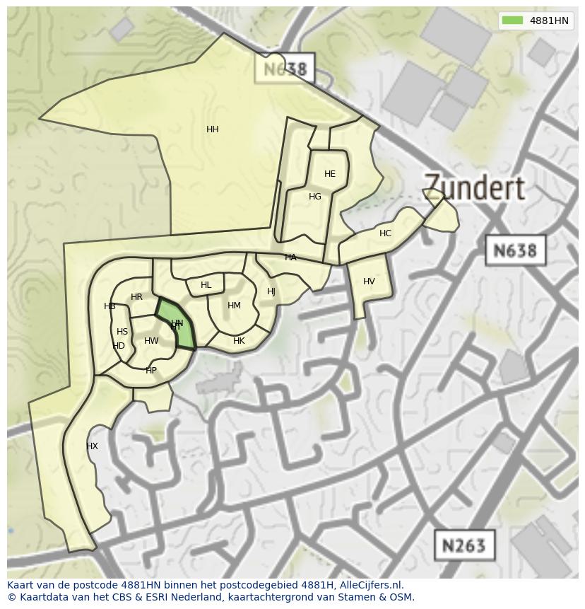 Afbeelding van het postcodegebied 4881 HN op de kaart.