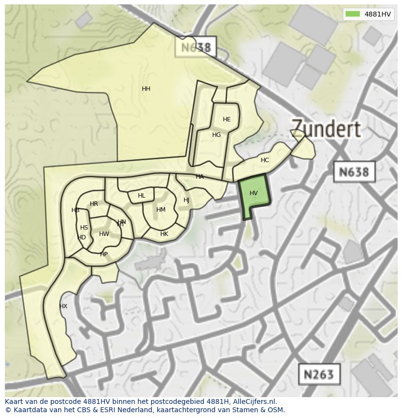 Afbeelding van het postcodegebied 4881 HV op de kaart.