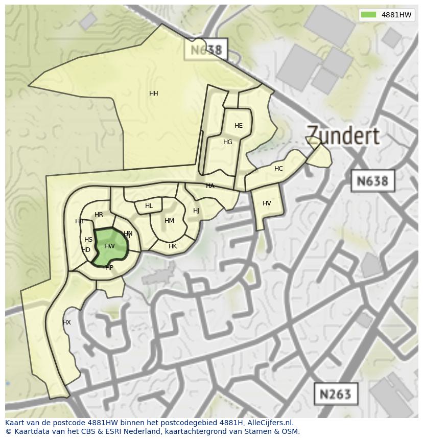 Afbeelding van het postcodegebied 4881 HW op de kaart.