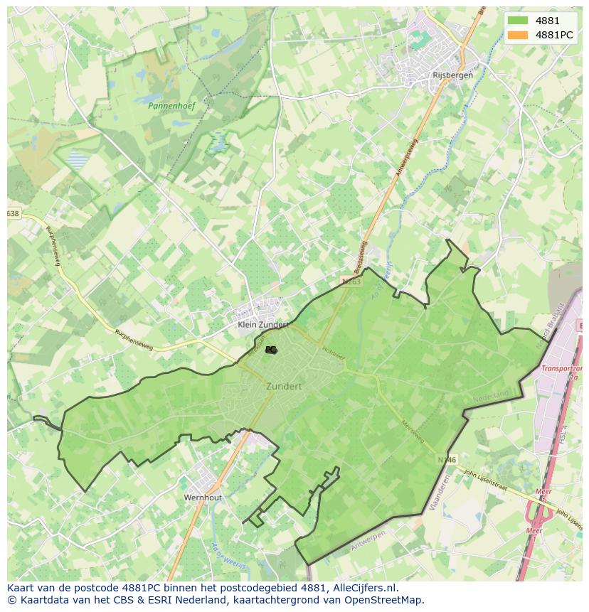 Afbeelding van het postcodegebied 4881 PC op de kaart.