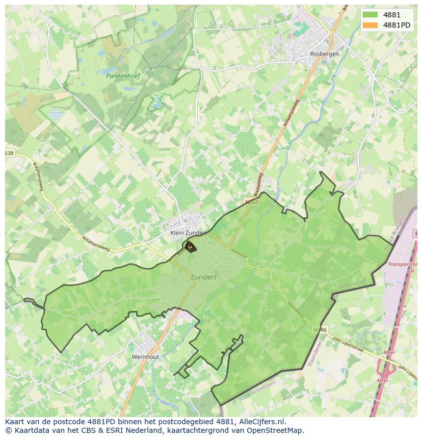 Afbeelding van het postcodegebied 4881 PD op de kaart.