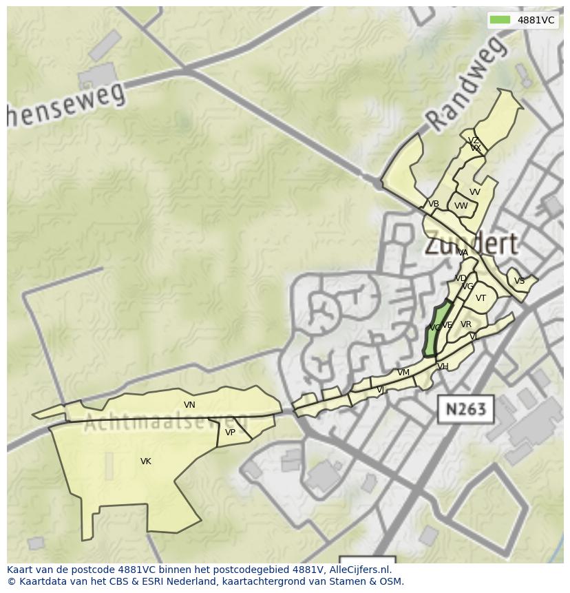 Afbeelding van het postcodegebied 4881 VC op de kaart.
