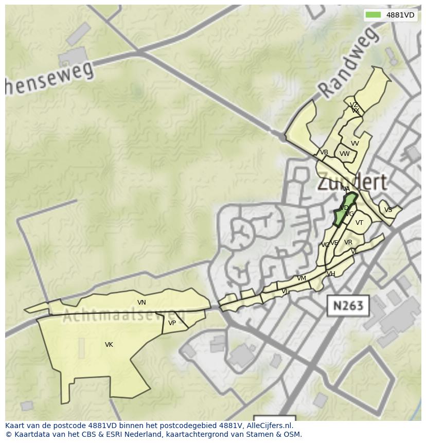 Afbeelding van het postcodegebied 4881 VD op de kaart.