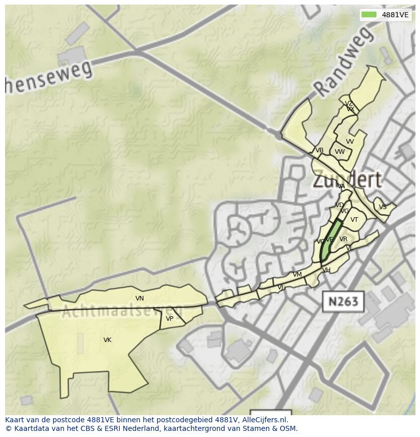 Afbeelding van het postcodegebied 4881 VE op de kaart.