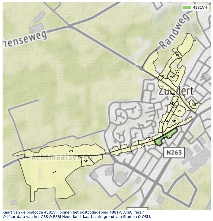 Afbeelding van het postcodegebied 4881 VH op de kaart.