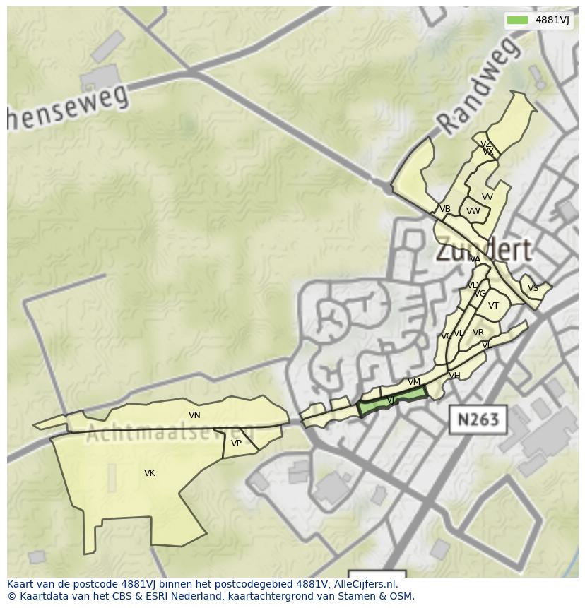 Afbeelding van het postcodegebied 4881 VJ op de kaart.