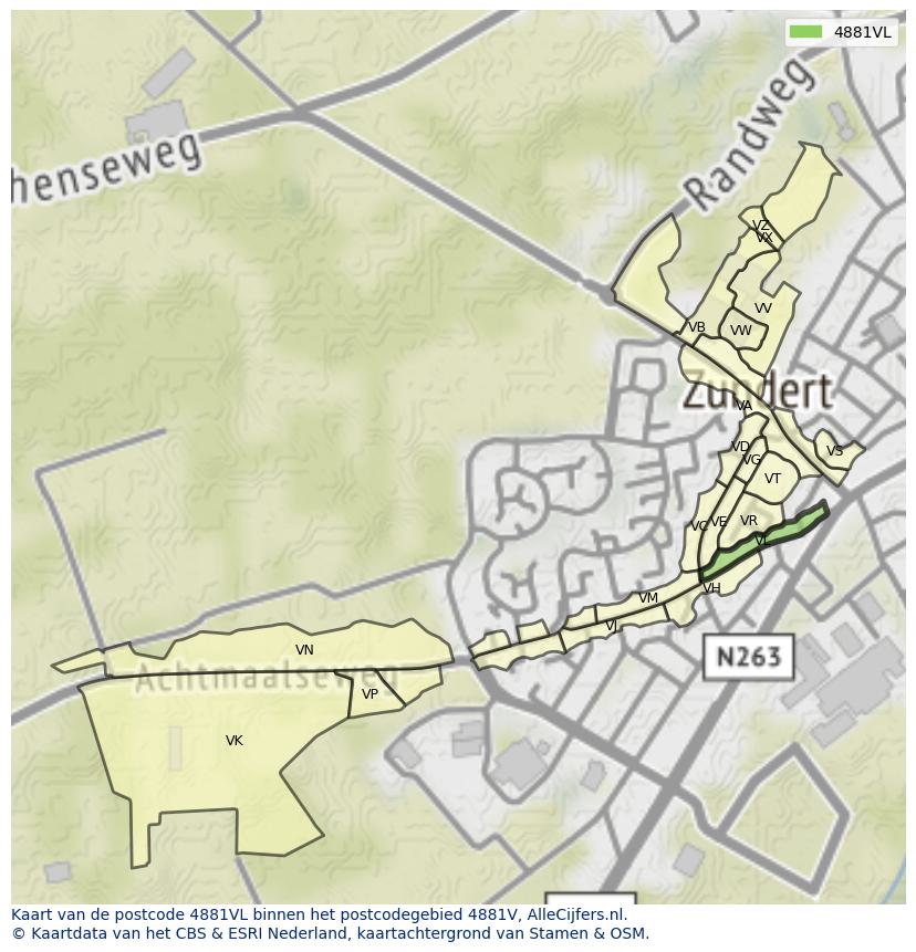 Afbeelding van het postcodegebied 4881 VL op de kaart.