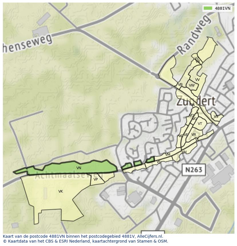 Afbeelding van het postcodegebied 4881 VN op de kaart.