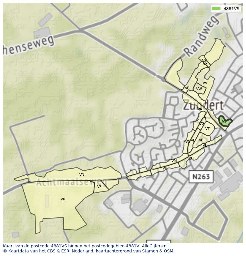 Afbeelding van het postcodegebied 4881 VS op de kaart.