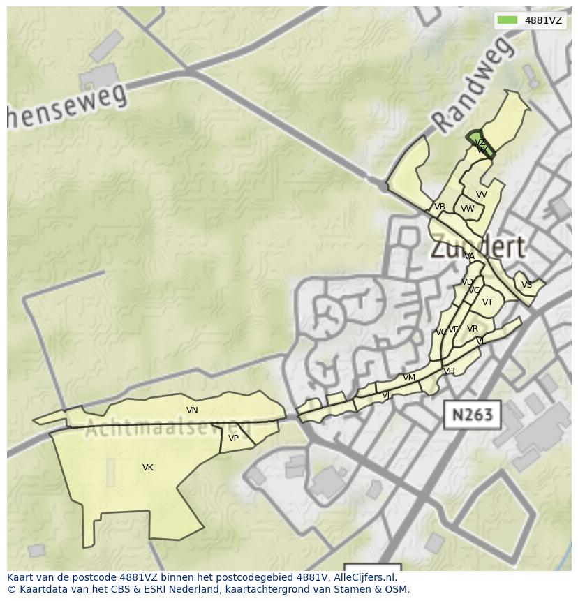 Afbeelding van het postcodegebied 4881 VZ op de kaart.