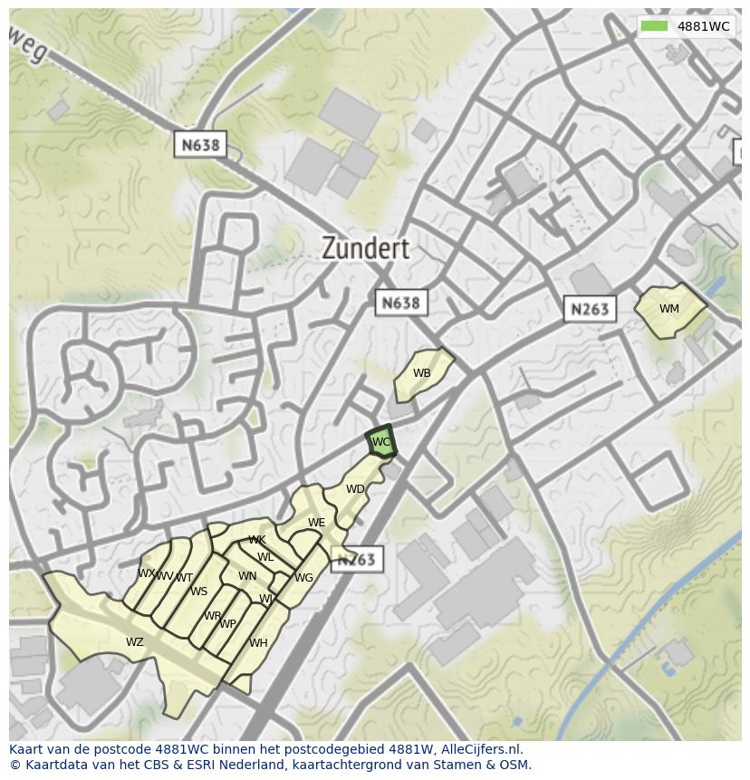 Afbeelding van het postcodegebied 4881 WC op de kaart.