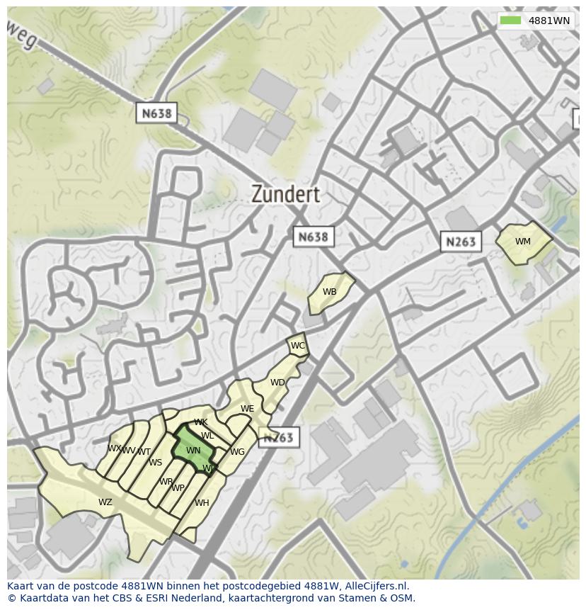 Afbeelding van het postcodegebied 4881 WN op de kaart.