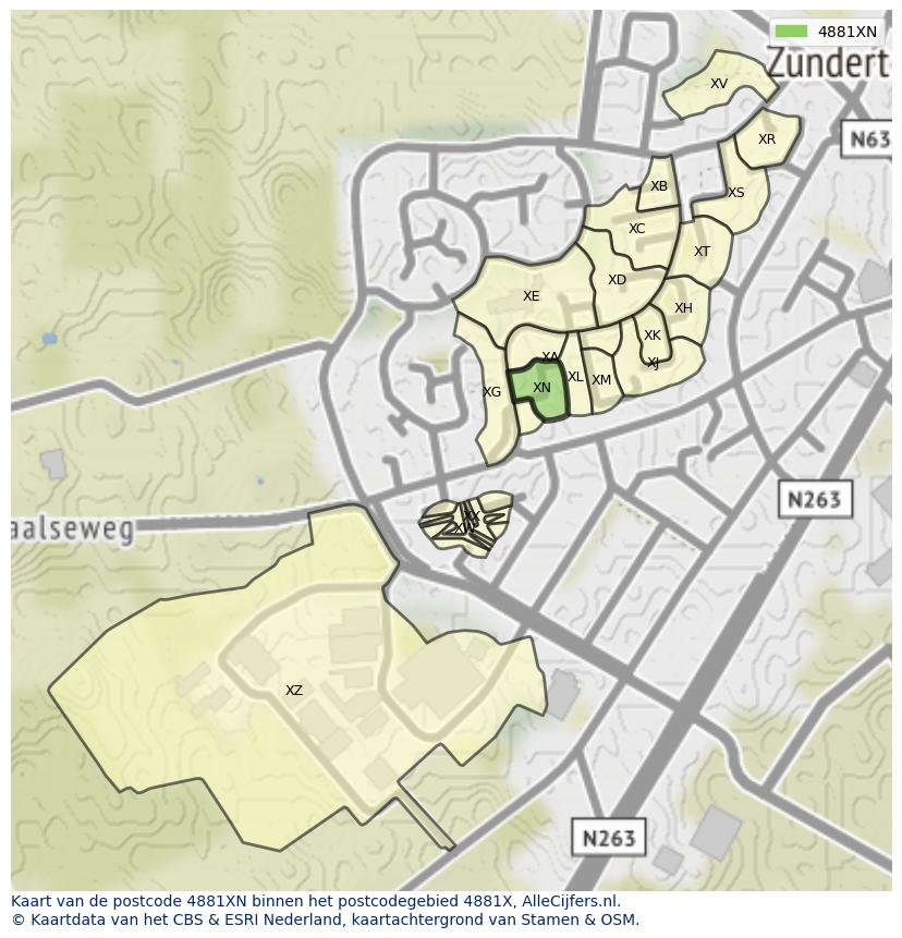 Afbeelding van het postcodegebied 4881 XN op de kaart.