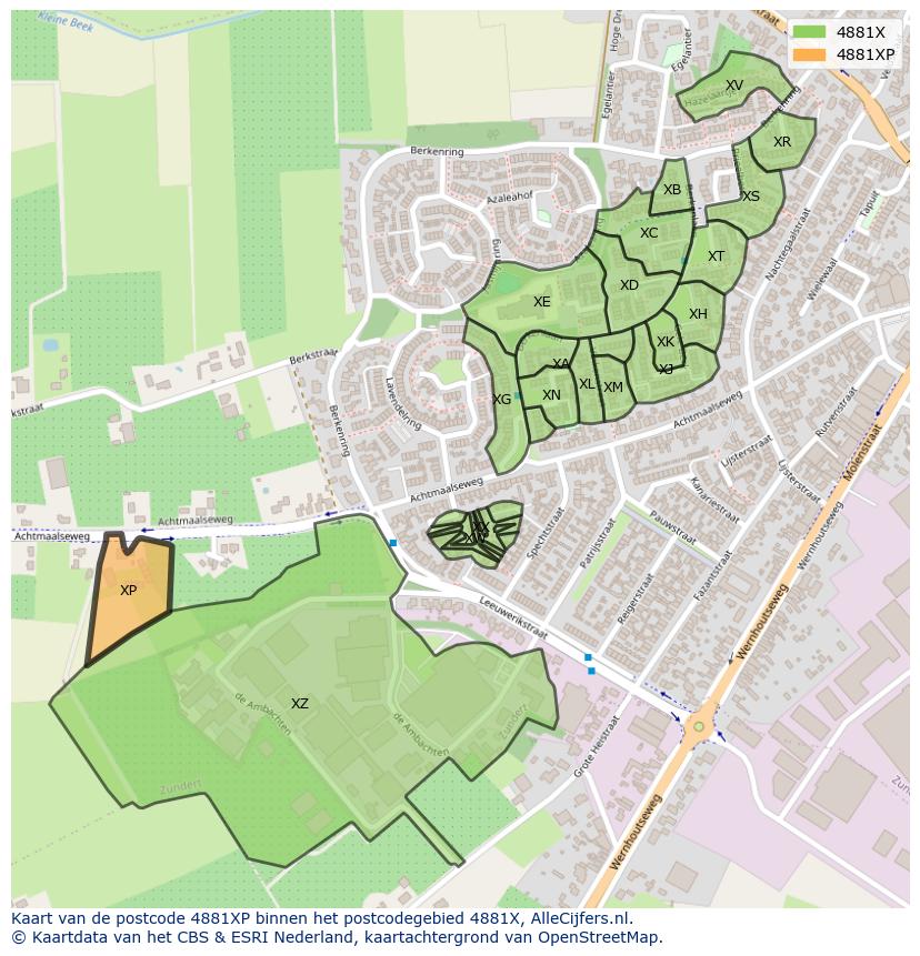 Afbeelding van het postcodegebied 4881 XP op de kaart.
