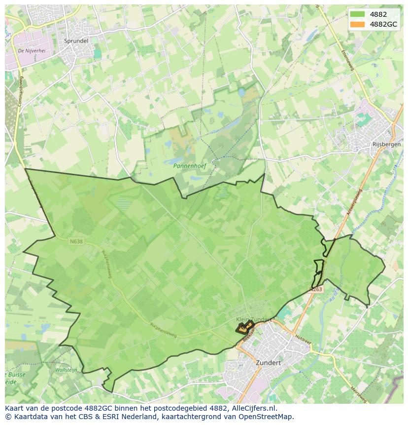 Afbeelding van het postcodegebied 4882 GC op de kaart.