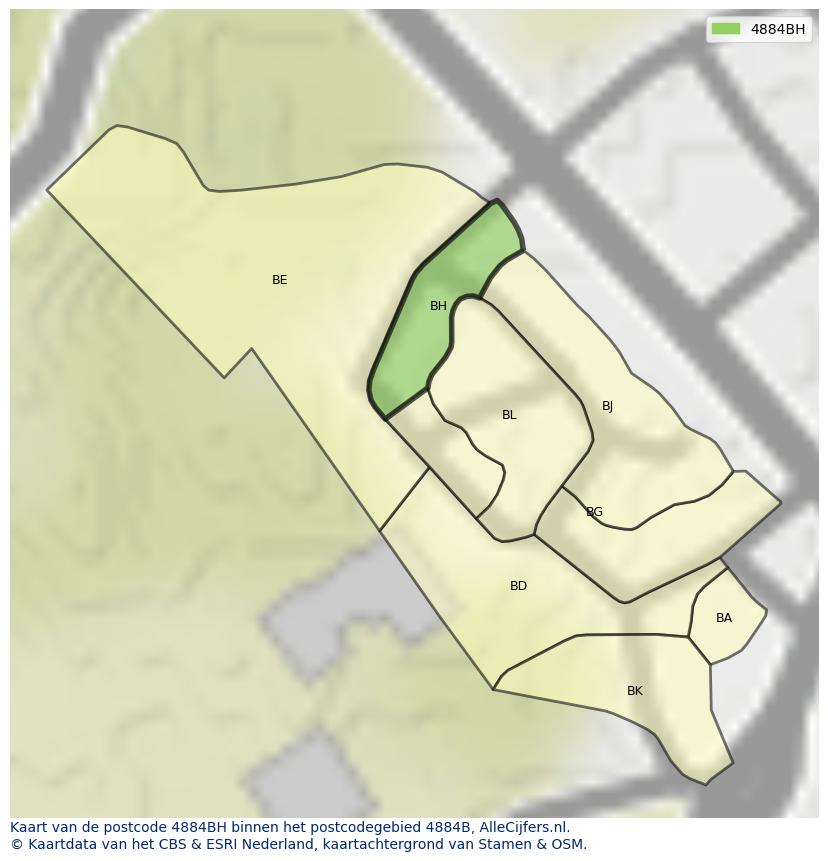 Afbeelding van het postcodegebied 4884 BH op de kaart.