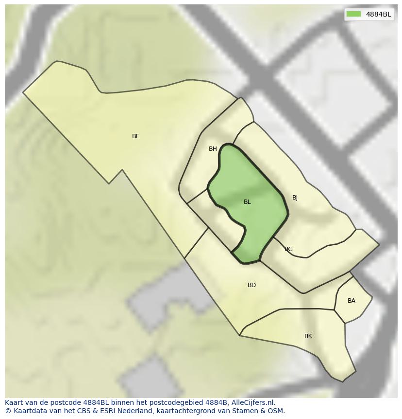 Afbeelding van het postcodegebied 4884 BL op de kaart.