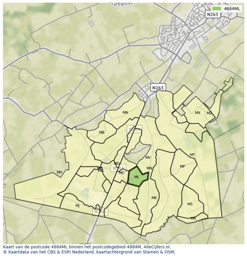 Afbeelding van het postcodegebied 4884 ML op de kaart.