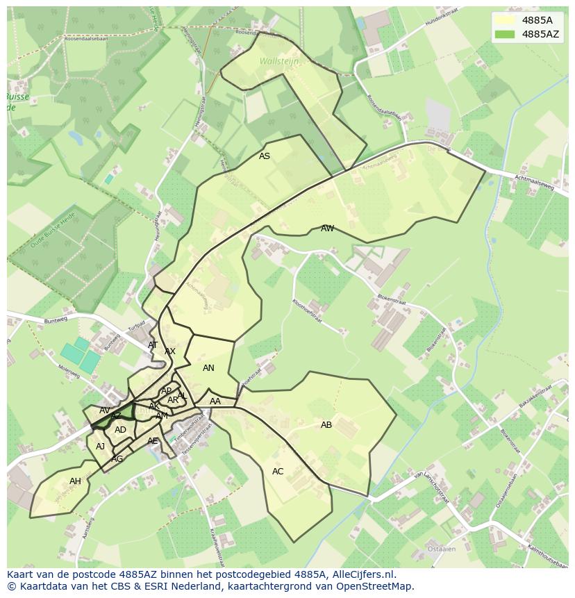 Afbeelding van het postcodegebied 4885 AZ op de kaart.