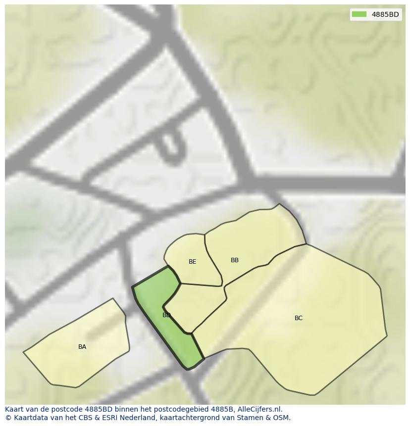 Afbeelding van het postcodegebied 4885 BD op de kaart.