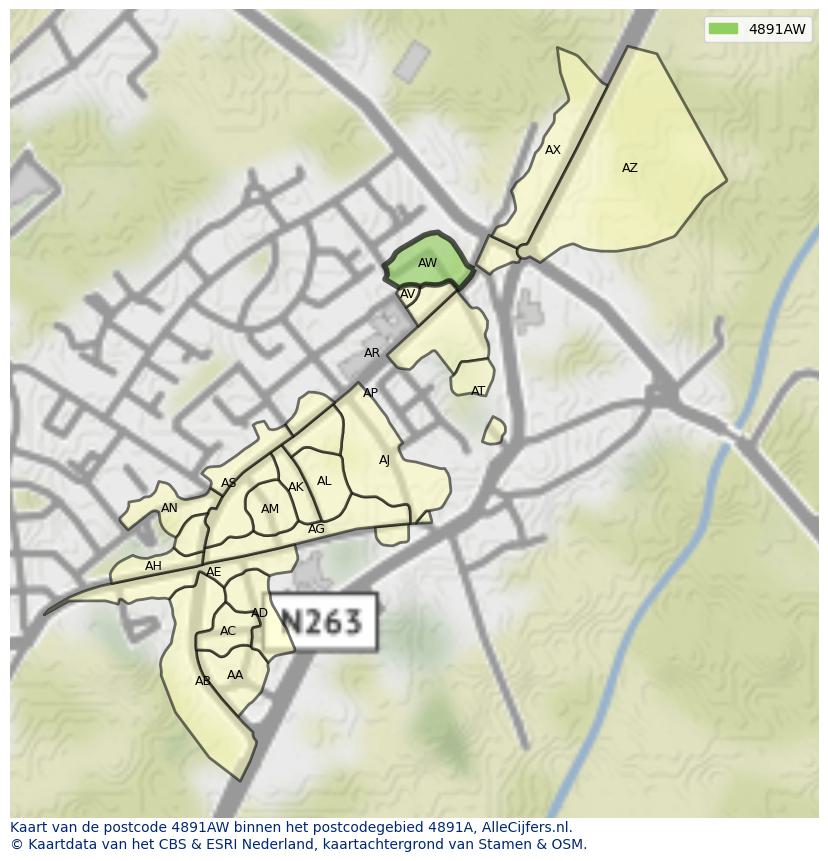 Afbeelding van het postcodegebied 4891 AW op de kaart.