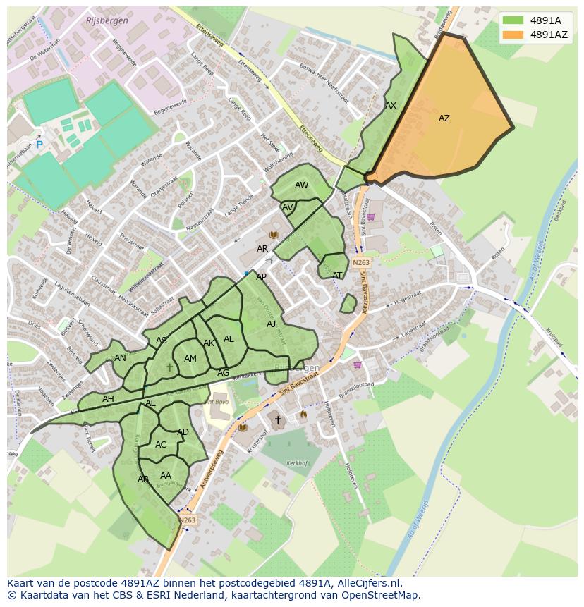 Afbeelding van het postcodegebied 4891 AZ op de kaart.
