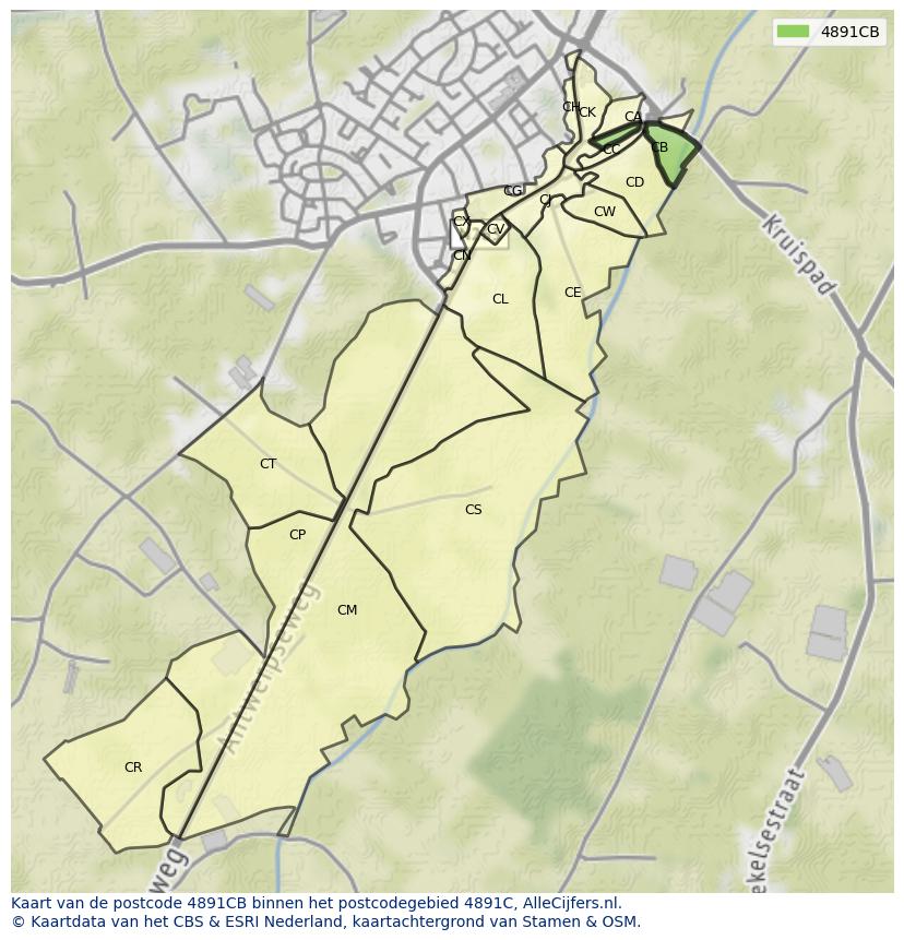 Afbeelding van het postcodegebied 4891 CB op de kaart.