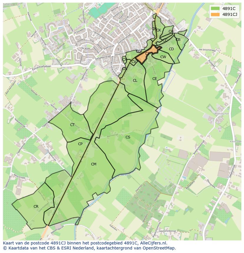 Afbeelding van het postcodegebied 4891 CJ op de kaart.